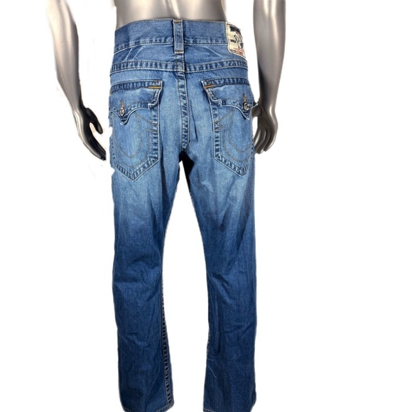 True Religion | Deer Hallow Denim Orange Stitch  Straight Leg Jeans - Picture 4 of 16